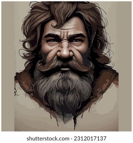 vector image of man character with beard on light background