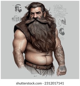vector image of man character with beard on light background