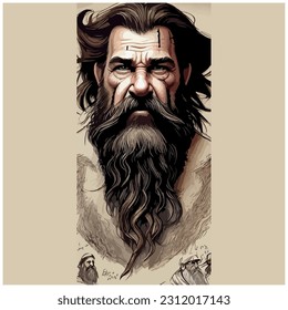 vector image of man character with beard on light background