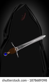 Vector image of a man in a cloak with a sword