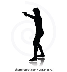 Vector Image - man with a gun pointing silhouette isolated on white background