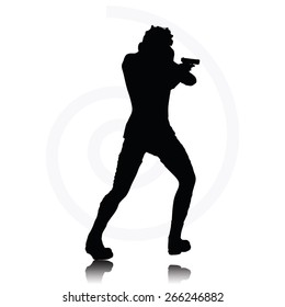 Vector Image - man with a gun pointing silhouette isolated on white background