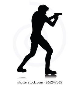 Vector Image - man with a gun pointing silhouette isolated on white background