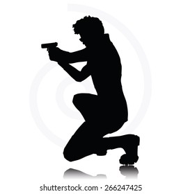 Vector Image - man with a gun pointing silhouette isolated on white background