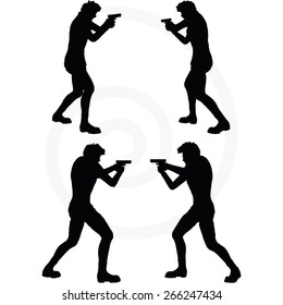 Vector Image - man with a gun pointing silhouette isolated on white background