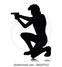 Vector Image - man with a gun pointing silhouette isolated on white background