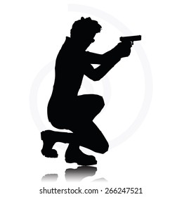 Vector Image - man with a gun pointing silhouette isolated on white background