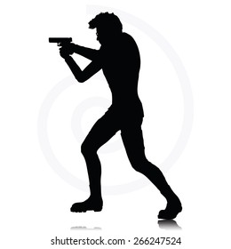 Vector Image - man with a gun pointing silhouette isolated on white background