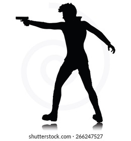 Vector Image - man with a gun pointing silhouette isolated on white background