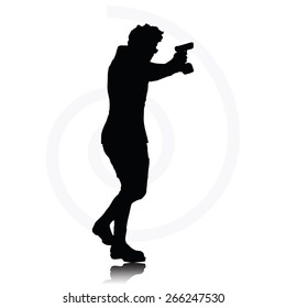 Vector Image - man with a gun pointing silhouette isolated on white background