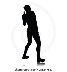 Vector Image - man with a gun pointing silhouette isolated on white background