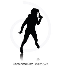 Vector Image - man with a gun pointing silhouette isolated on white background