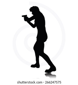 Vector Image - man with a gun pointing silhouette isolated on white background