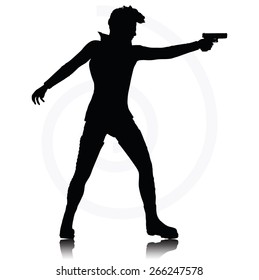 Vector Image - man with a gun pointing silhouette isolated on white background