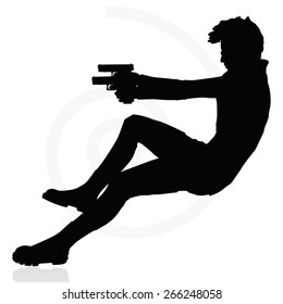 Vector Image - man with a gun pointing silhouette isolated on white background