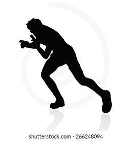 Vector Image - man with a gun pointing silhouette isolated on white background