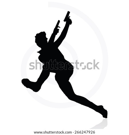 Vector Image - man with a gun pointing silhouette isolated on white background
