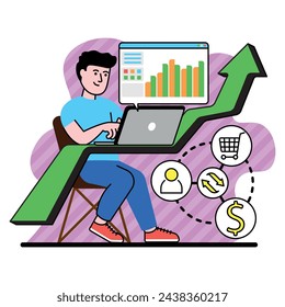 vector image with the man integrates efficient techniques into digital business