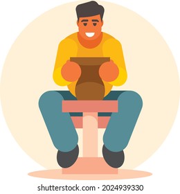 Vector image of a man making pots from clay.

