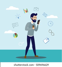 Vector image man with mobile phone