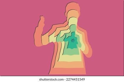 Vector image of a man in paper cut style. Oratory. Concept for public speaking.
