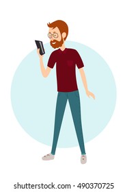 Vector image of the man with the phone, print, illustration