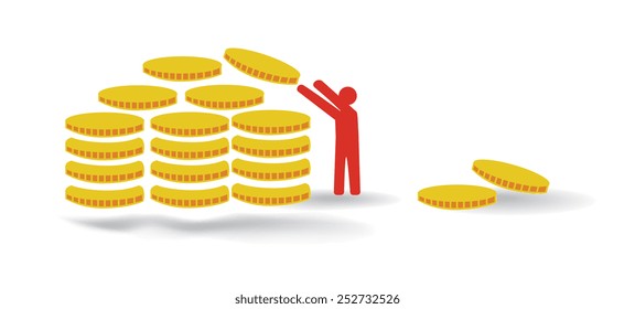 Vector image of a man piling up money