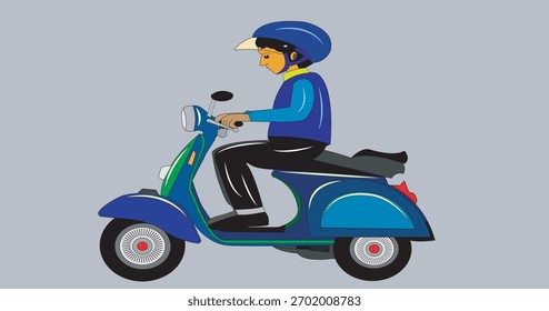 imagem vetorial de um homem montando uma scooter
