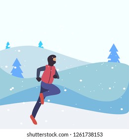 Vector image of a man running cross-country in running equipment. Concept for articles about sports, advertising sportswear for jogging, sites about a healthy lifestyle
