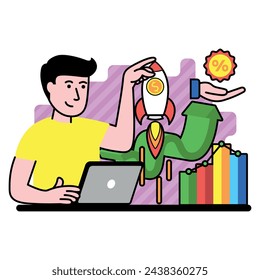 vector image with the man runs the digital business startup