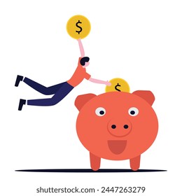vector image of a man saving money into a piggy bank