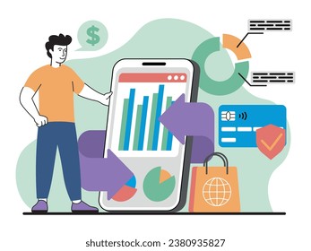 vector image of man shows the principle of earnings in digital business