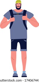 Vector Bild eines Mannes. Tourist. Mann mit Rucksack.
