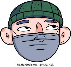 Vector image. A man wearing a mask. Boy in a hat. Human head.