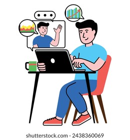 vector image with a man who holds an online meeting with companion