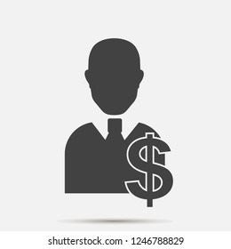 Vector image manager. Icon male businessman and dollar icon. Symbol of work with money.  Layers grouped for easy editing illustration. For your design. 