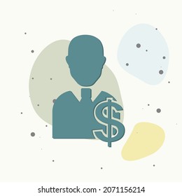 Vector image manager. Icon male businessman and dollar icon. Symbol of work with money on multicolored background. Layers grouped for easy editing illustration. For your design.
