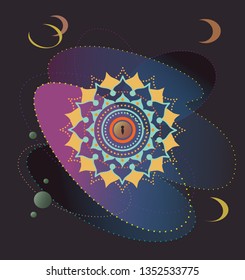 Vector image of a mandala in the cosmic astral space