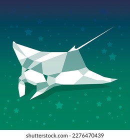 Vector image of a manta ray swimming underwater in a polygonal geometric style. Can be used as a print, sticker, illustration, etc.