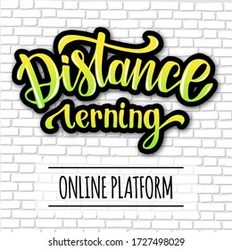 vector image of manual lettering on the subject of distance education