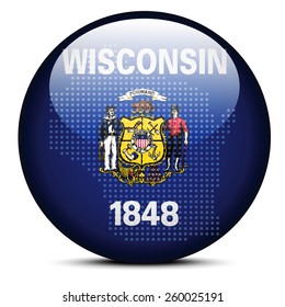 Vector Image - Map with Dot Pattern on flag button of USA Wisconsin State
