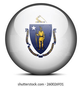 Vector Image - Map with Dot Pattern on flag button of USA Massachusetts State
