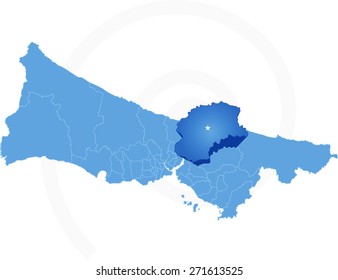 Vector Image - Map of Istanbul with each administrative district where Beykoz is pulled out isolated on white background
