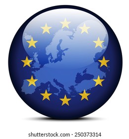 Vector Image - Map on flag button of Continent of Europe