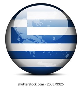 Vector Image - Map on flag button of Hellenic Republic, Greece