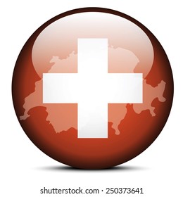 Vector Image - Map on flag button of Switzerland, Swiss Confederation svg