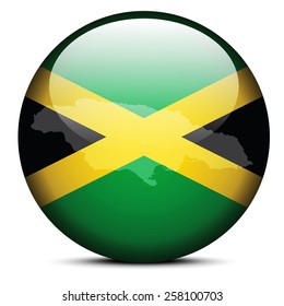 Vector Image - Map on flag button of Jamaica