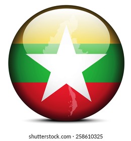 Vector Image -  Map on flag button of Republic of the Union of Myanmar