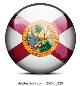 Vector Image - Map on flag button of USA Florida State