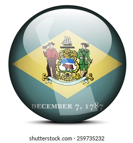 Vector Image - Map on flag button of USA Delaware State